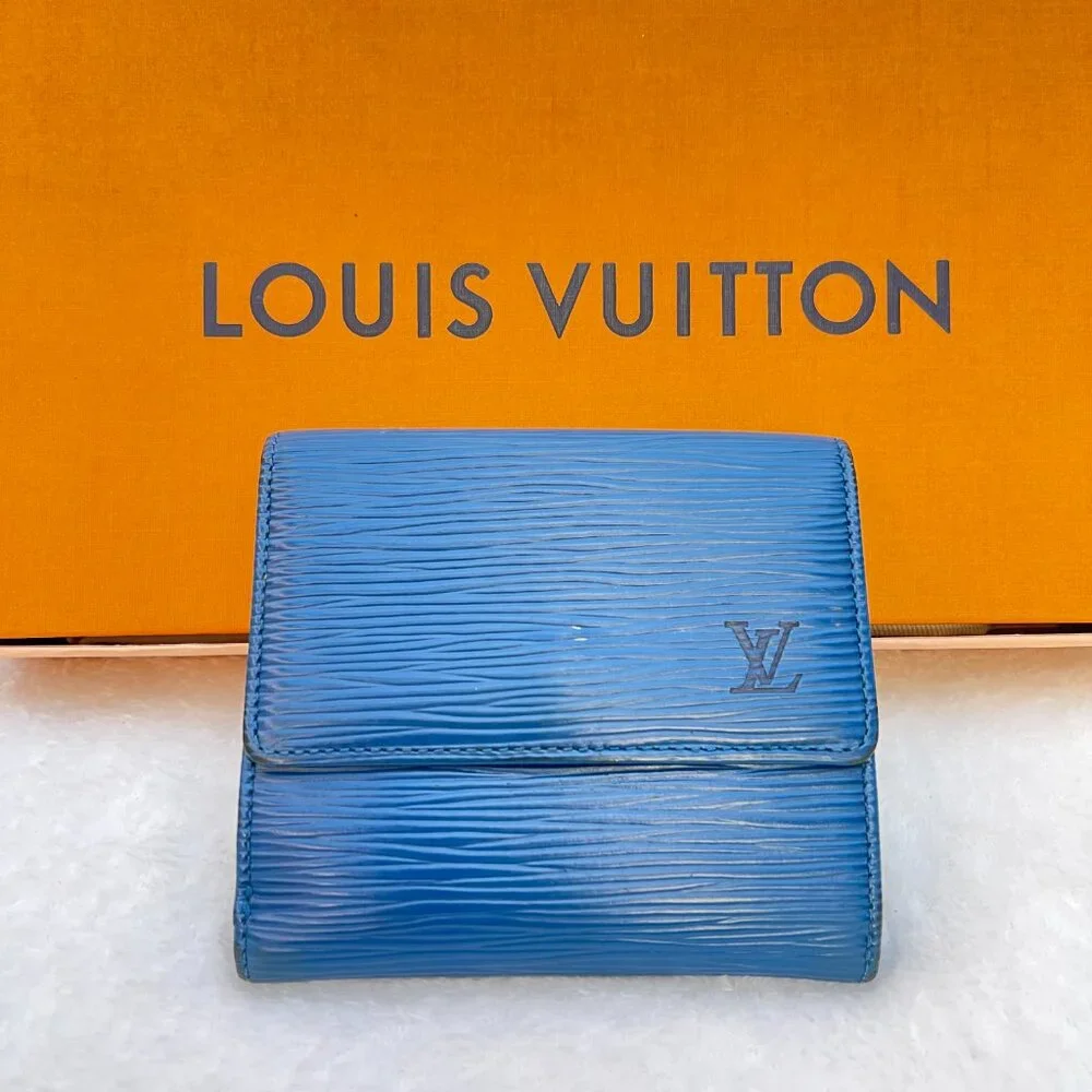 Auc Louis Vuitton blue Epi leather classic wallet w double button snap closure